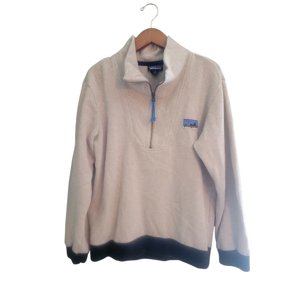 Patagonia Sweater womens med m Woolie Fleece 1/2 Zip Wool Blend Pullover Beige